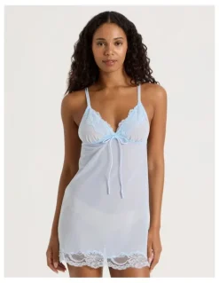 Chloe & Lola Delicate Lace Chemise in Light Blue