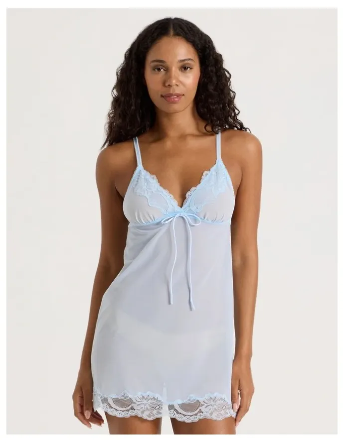 Chloe & Lola Delicate Lace Chemise in Light Blue