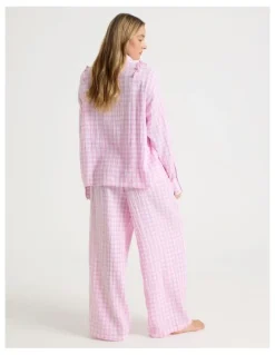 Chloe & Lola Divine Cheesecloth Frill Long Sleeve Long PJ Set in Fairy Floss Gingam Gingham Print