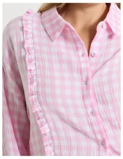 Chloe & Lola Divine Cheesecloth Frill Long Sleeve Long PJ Set in Fairy Floss Gingam Gingham Print