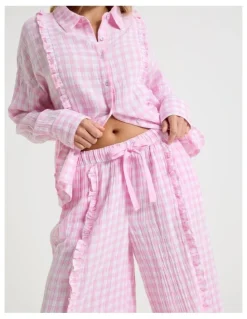 Chloe & Lola Divine Cheesecloth Frill Long Sleeve Long PJ Set in Fairy Floss Gingam Gingham Print
