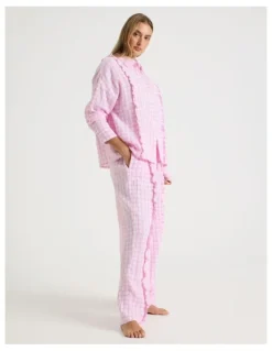 Chloe & Lola Divine Cheesecloth Frill Long Sleeve Long PJ Set in Fairy Floss Gingam Gingham Print