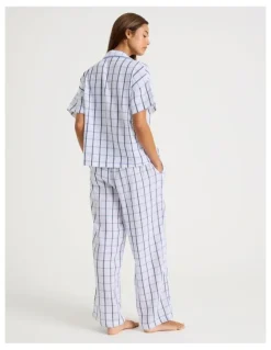Chloe & Lola Divine Cheesecloth Short Sleeve Long Pyjama Set in White Window Check Y/D Print