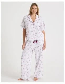 Chloe & Lola Divine Cheesecloth Short Sleeve Long PJ Set in Embroidered Floral Print