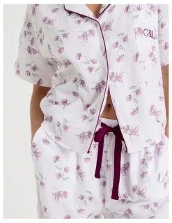 Chloe & Lola Divine Cheesecloth Short Sleeve Long PJ Set in Embroidered Floral Print