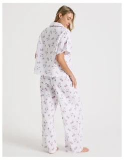 Chloe & Lola Divine Cheesecloth Short Sleeve Long PJ Set in Embroidered Floral Print