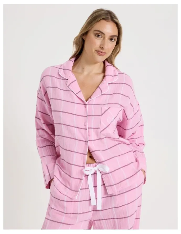 Chloe & Lola Divine Cheesecloth Long Sleeve Long PJ Set in Pink Check Print