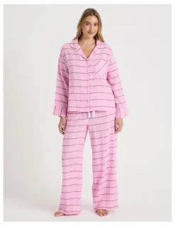 Chloe & Lola Divine Cheesecloth Long Sleeve Long PJ Set in Pink Check Print
