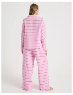 Chloe & Lola Divine Cheesecloth Long Sleeve Long PJ Set in Pink Check Print