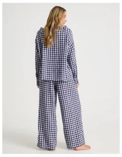 Chloe & Lola Divine Cheesecloth Frill Long Sleeve Long PJ Set in Navy Gingham Print