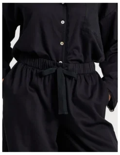 Chloe & Lola Divine Cotton & Lace Long Sleeve Long PJ Set in Black