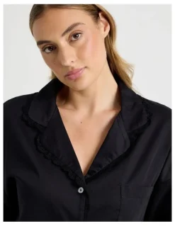 Chloe & Lola Divine Cotton & Lace Long Sleeve Long PJ Set in Black