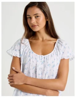 Chloe & Lola Divine Frill Sleeve Short Nightie in Ditsy White Floral Print