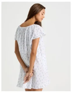 Chloe & Lola Divine Frill Sleeve Short Nightie in Ditsy White Floral Print