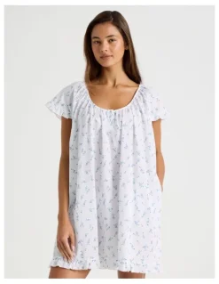 Chloe & Lola Divine Frill Sleeve Short Nightie in Ditsy White Floral Print