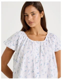 Chloe & Lola Divine Frill Sleeve Short PJ Set in Ditsy White Floral Print