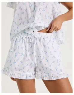 Chloe & Lola Divine Frill Sleeve Short PJ Set in Ditsy White Floral Print