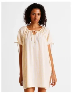 Chloe & Lola Divine Puff Sleeve Short Nightie in Apricot Gingham Y/D Print