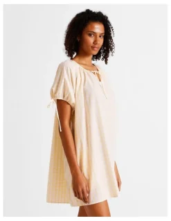 Chloe & Lola Divine Puff Sleeve Short Nightie in Apricot Gingham Y/D Print