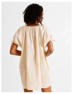 Chloe & Lola Divine Puff Sleeve Short Nightie in Apricot Gingham Y/D Print