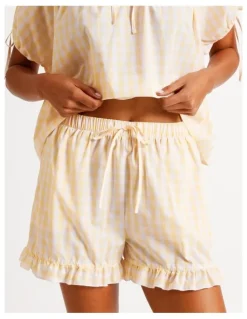 Chloe & Lola Divine Puff Sleeve Short PJ Set in Apricot Gingham Print