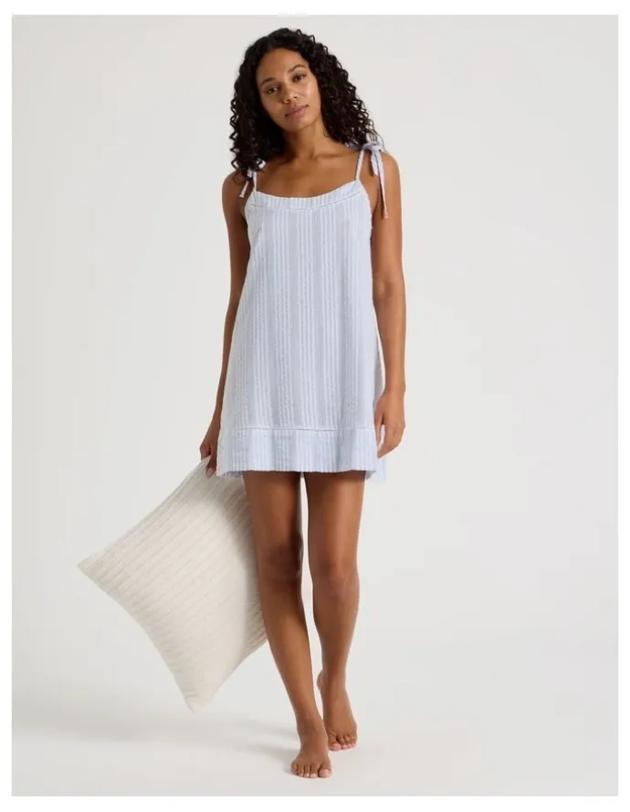Chloe & Lola Divine Seersucker Tie Chemise in Blue Stripe