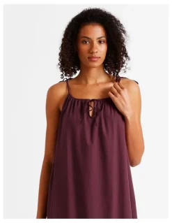 Chloe & Lola Divine Tie Shoulder Long Chemise in Plum