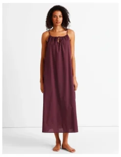 Chloe & Lola Divine Tie Shoulder Long Chemise in Plum