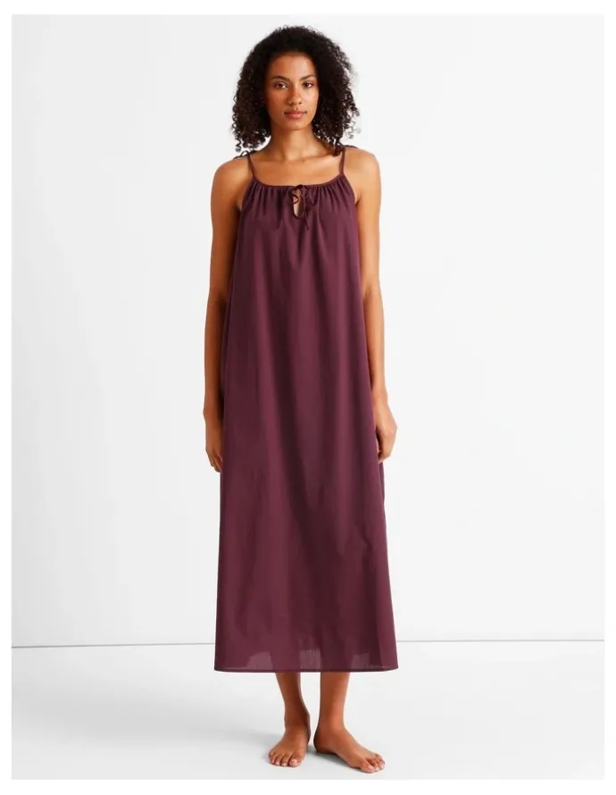 Chloe & Lola Divine Tie Shoulder Long Chemise in Plum