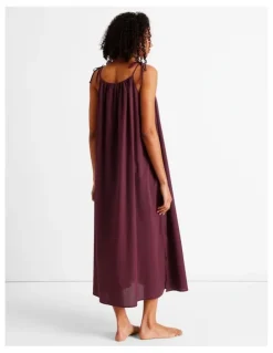 Chloe & Lola Divine Tie Shoulder Long Chemise in Plum