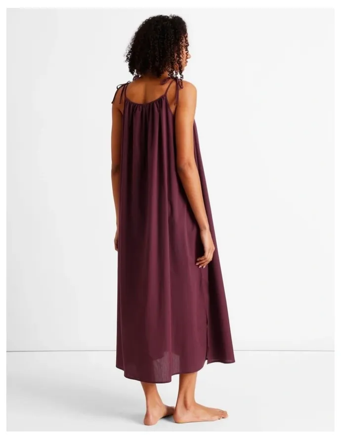 Chloe & Lola Divine Tie Shoulder Long Chemise in Plum