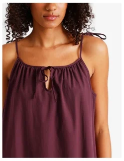 Chloe & Lola Divine Tie Shoulder Long Chemise in Plum