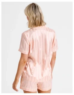 Chloe & Lola Jacquard Stripe Satin PJ Set in Pink