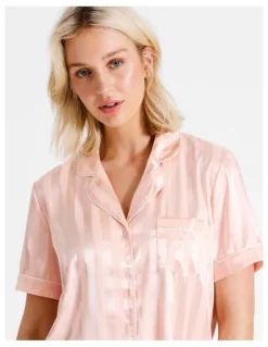 Chloe & Lola Jacquard Stripe Satin PJ Set in Pink