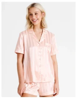 Chloe & Lola Jacquard Stripe Satin PJ Set in Pink