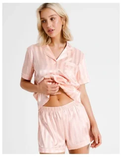 Chloe & Lola Jacquard Stripe Satin PJ Set in Pink