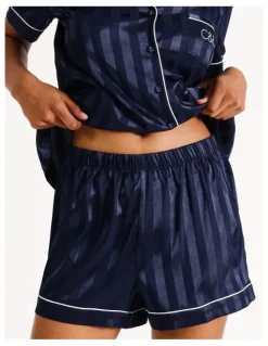 Chloe & Lola Jacquard Stripe Satin PJ Set in Navy