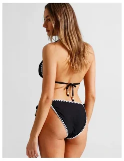Chloe & Lola Karina Crochet Tie Up Bikini Bottom in Black/Ecru