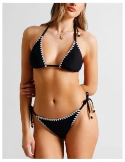 Chloe & Lola Karina Crochet Tie Up Bikini Bottom in Black/Ecru