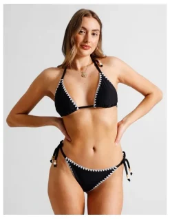 Chloe & Lola Karina Crochet Tie Up Bikini Bottom in Black/Ecru