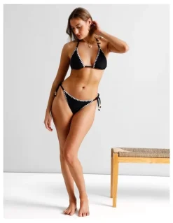 Chloe & Lola Karina Crochet Tie Up Bikini Bottom in Black/Ecru