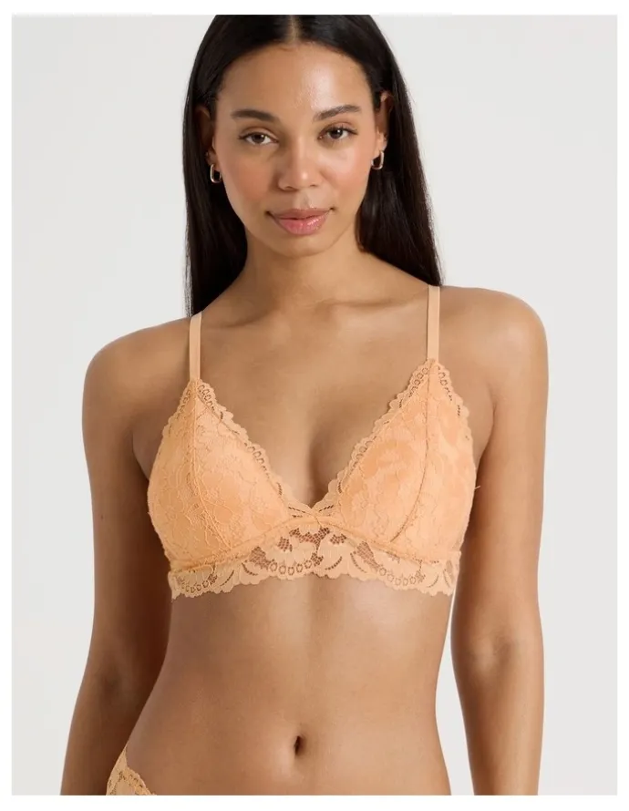 Chloe & Lola Lola Broderie Lace Longline Bralette in Apricot