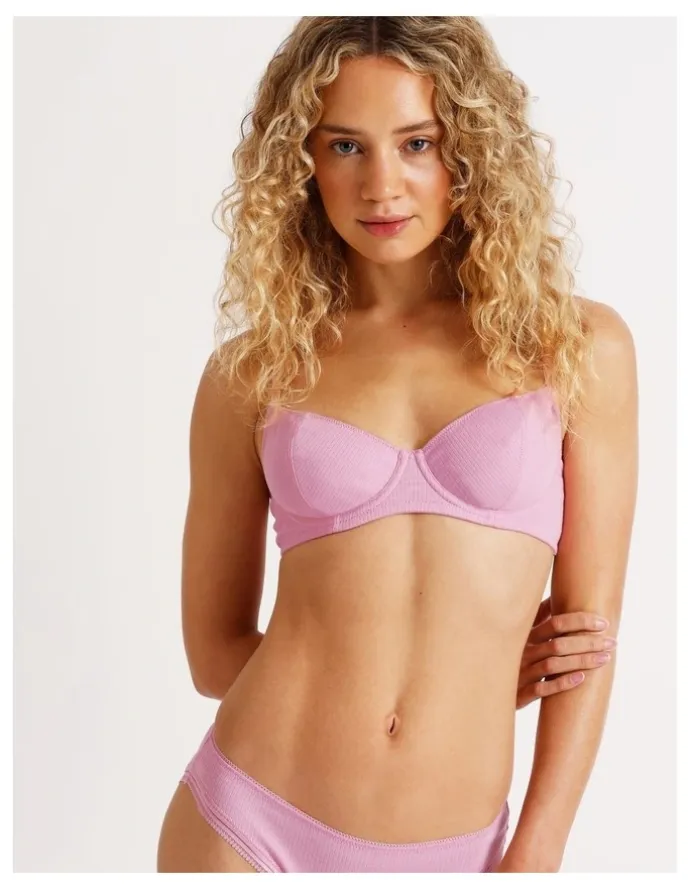 Chloe & Lola Lola Cotton Rib Balconette Bra in Pink