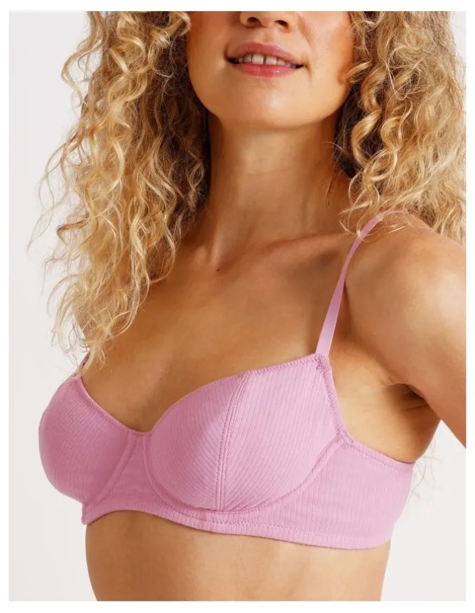 Chloe & Lola Lola Cotton Rib Balconette Bra in Pink