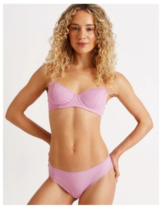 Chloe & Lola Lola Cotton Rib Balconette Bra in Pink