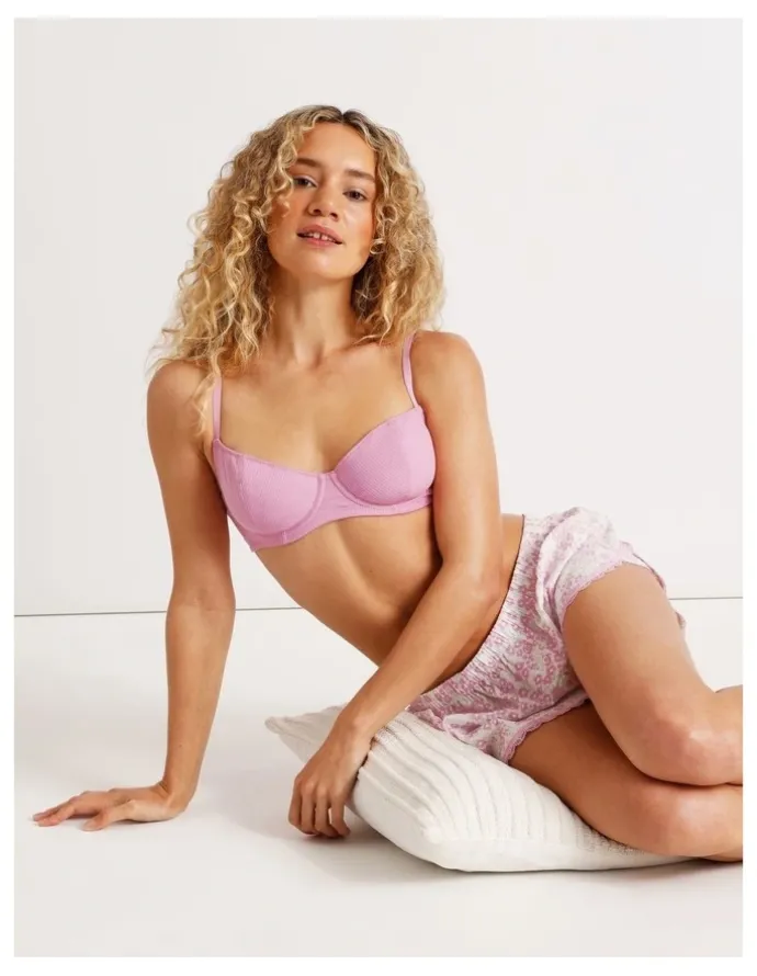 Chloe & Lola Lola Cotton Rib Balconette Bra in Pink