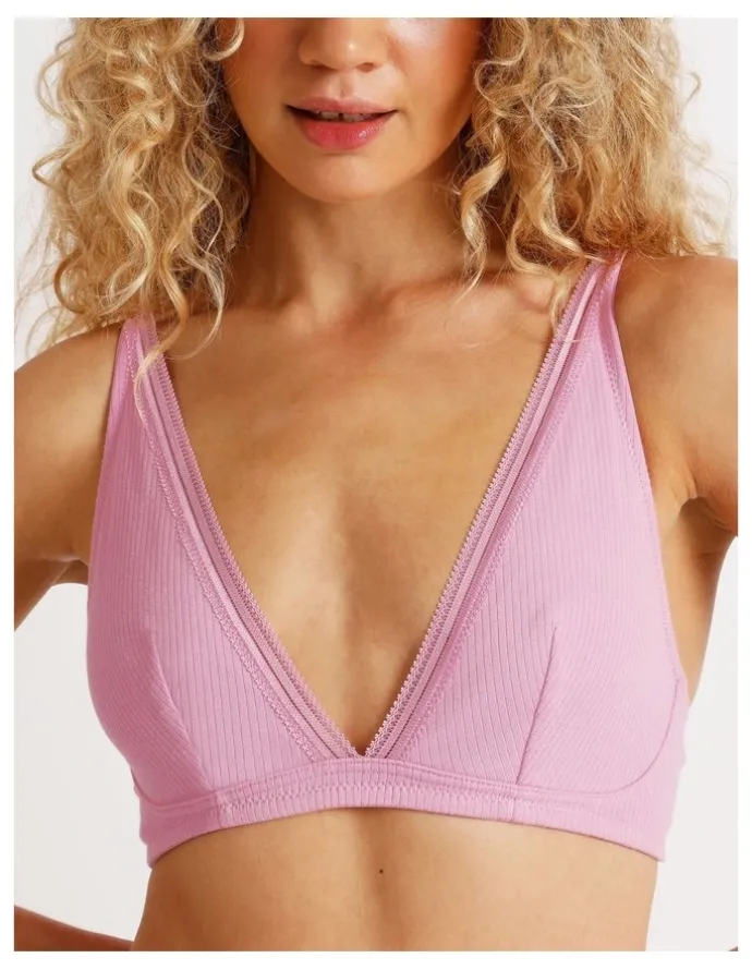 Chloe & Lola Lola Cotton Rib Triangle Bralette in Pink