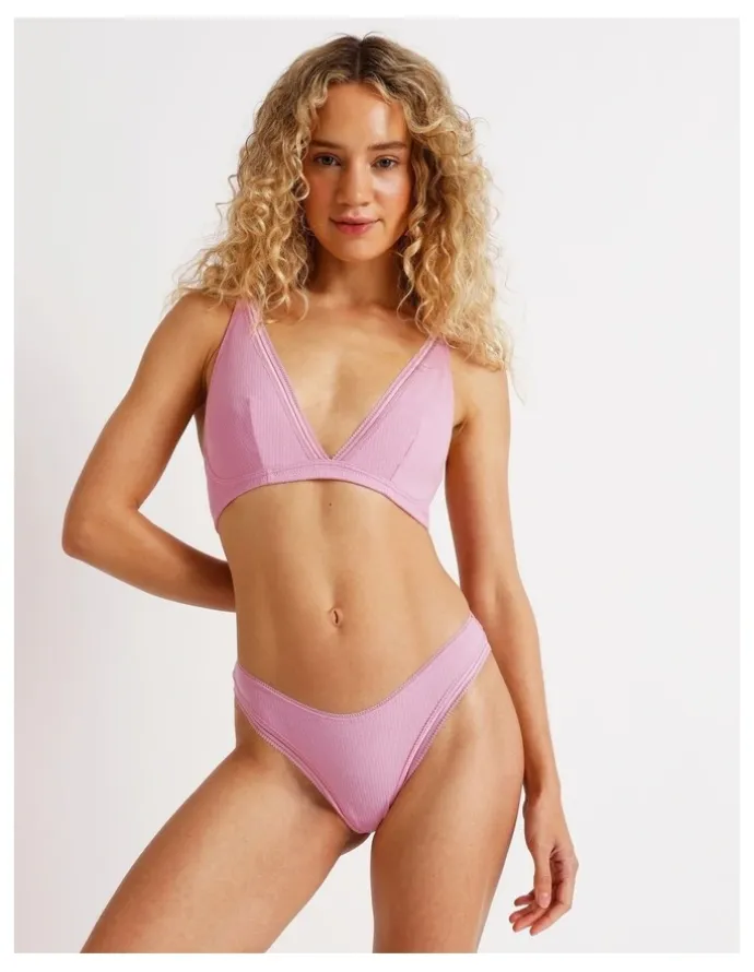 Chloe & Lola Lola Cotton Rib Triangle Bralette in Pink
