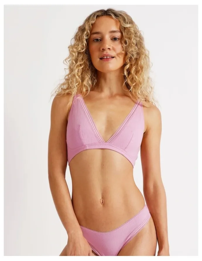 Chloe & Lola Lola Cotton Rib Triangle Bralette in Pink