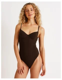 Chloe & Lola Lola Cotton Rib Balconette Bodysuit in Chocolate